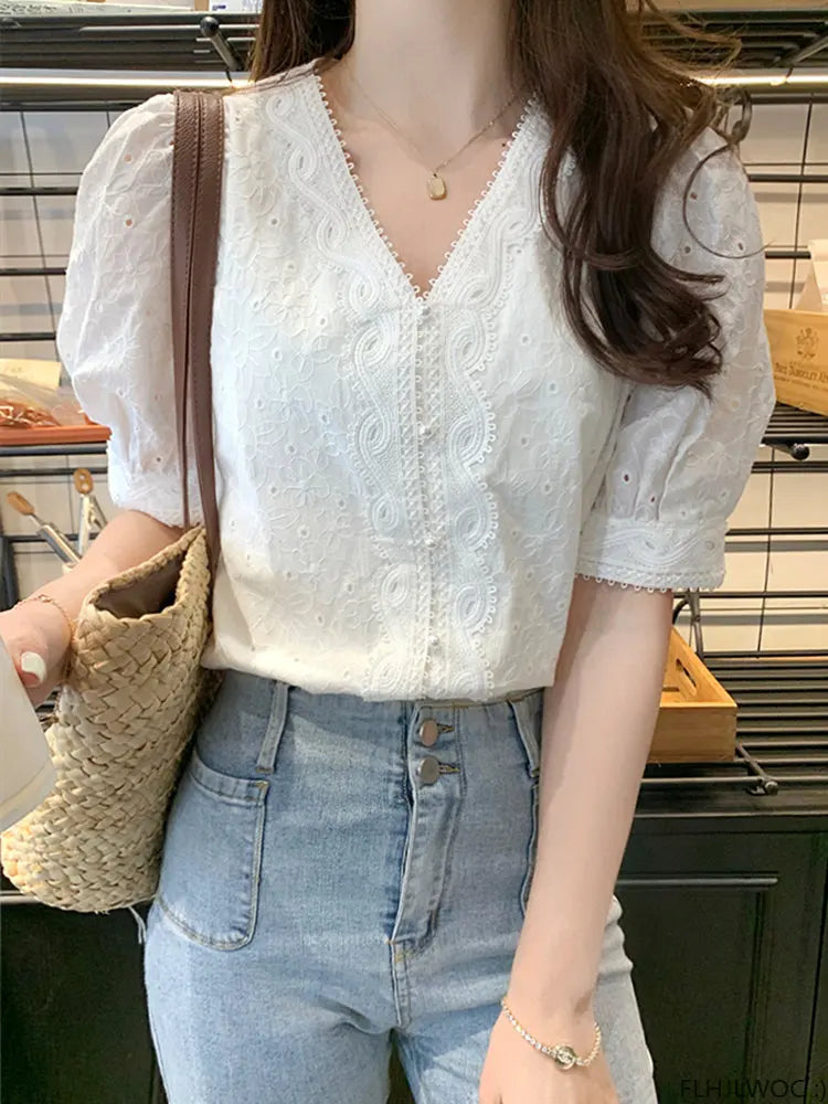 LaceWhisper Button Blouse