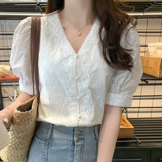 LaceWhisper Button Blouse